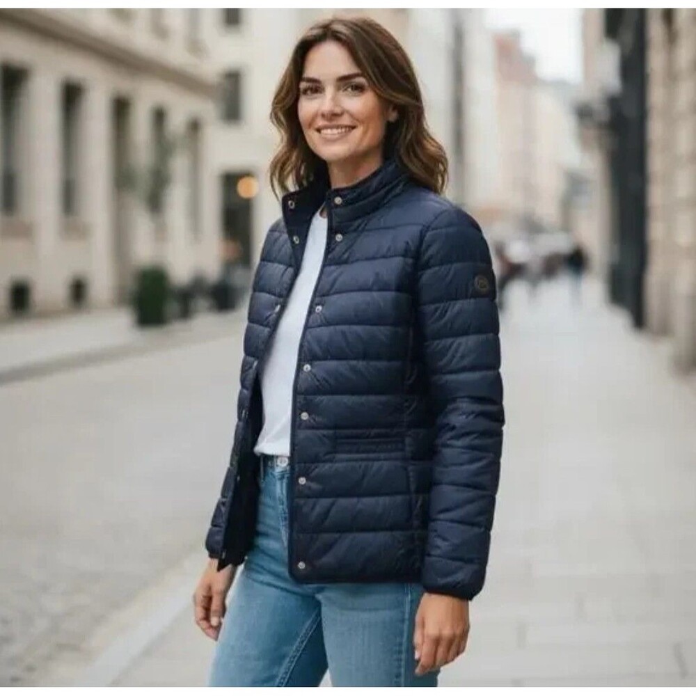 LAUREN Ralph Lauren Women’s Quilted Jacket Dark Navy Snap Front Logo Patch NWT M